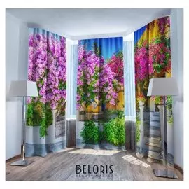 Комплект штор из трех полотен сиреневый сад 147х267см-3 шт, габардин, пэ 100%, 145г/м2