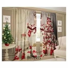 Комплект штор новогодний декор 147х267 +/-3 см 2 шт, габардин