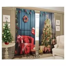 Комплект штор рождественский декор 147х267 +/- 3см 2 шт, габардин, п/э