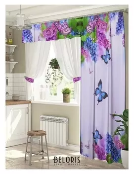 Комплект штор сирень штора (147х267 см), тюль (294х160 см), габардин, пэ 100%