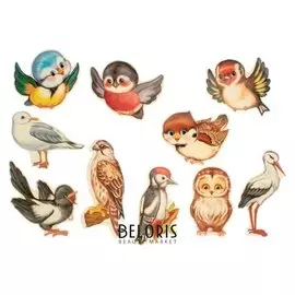 Комплект украшений "Веселые птички" на скотче, 10 видов, 12 х 12 см