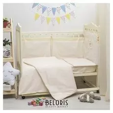 Комплект в кроватку элит 5 предметов, вышивка/кружево, велюр/бязь, цв беж