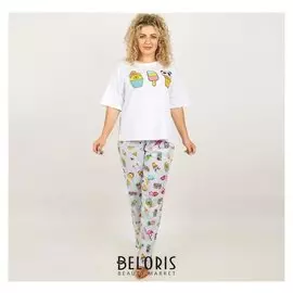 Комплект женский (Футболка, брюки), цвет белый, размер 54