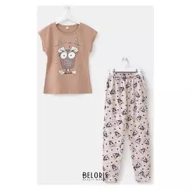 Комплект женский (Футболка, брюки), цвет бежевый, размер 50