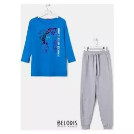 Комплект женский (Лонгслив, брюки), цвет синий/меланж, размер 56