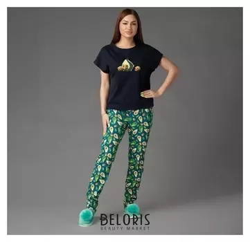 Комплект женский ЖП 010/6 (Футболка, брюки) цвет тёмно-синий/авокадо, р-р 42