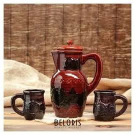 Компотный набор "Подсолнух" с крышкой, глазурь, 1,5 л