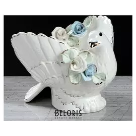 Конфетница "Голубь", цветная лепка, роспись золотистая, 16 см