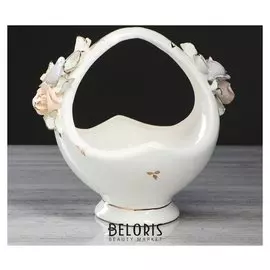 Конфетница "Корз", цветы, цветная лепка, роспись золотистая, 25 см