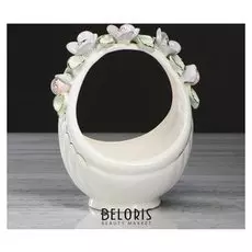 Конфетница "Корзина", цветы, цветная лепка, роспись золотистая, 22.5 см