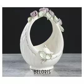 Конфетница "Корзина", голубь, цветная лепка, роспись золотистая, 22 см