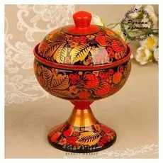 Конфетница «Кубок», с крышкой, D=13,5 см, H=15 см, хохлома