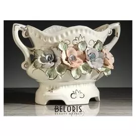 Конфетница "Ладья", лепка, цветы, 19 см