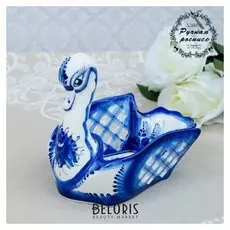 Конфетница "Лебедь", гжель, фарфор, резная, 14х15 см