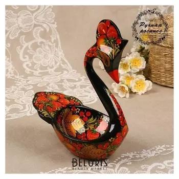 Конфетница «Лебедь», хохлома