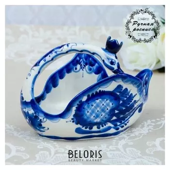 Конфетница "Лебедь", малая, гжель, фарфор, 14х19 см