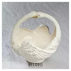 Конфетница "Лебеди", роспись золотистая, 22 см