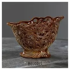 Конфетница "Листик", коричневая, резка