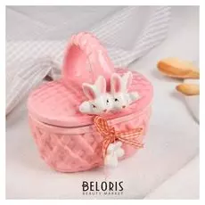 Конфетница с крышкой «Зайчата», 13×10×12,5 см, цвет роховый