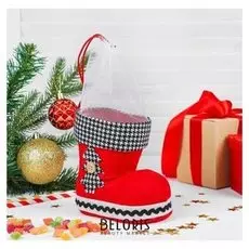 Конфетница «Сапожок», чёрно-белая ёлочка, вместимость 400 г, цвет красный