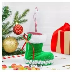 Конфетница «Сапожок», остролист на меховой опушке, вместимость 300 г, цвет зелёный