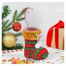 Конфетница «Сапожок», полосатые с белыми помпонами