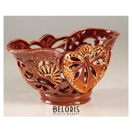 Конфетница "Сердце", коричневая, резка, овальная