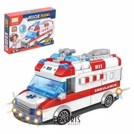 Конструктор блочный инерционный «Скорая помощь», свет, звук, 68 деталей