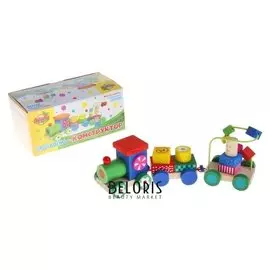 Конструктор деревянный Паровоз с 2 вагонами и фигурами