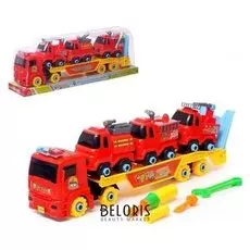 Конструктор винтовой «Пожарный автовоз», с 3 машинками