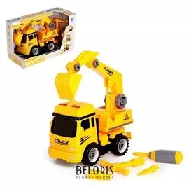 Конструктор винтовой «Строительный экскаватор», световые и звуковые эффекты