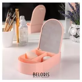 Контейнер для хранения косметических принадлежностей, с зеркалом, 4 секции, 17 × 10,5 × 6 см