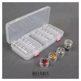 Контейнер для рукоделия 27× 13× 4,5 см, со съёмными ячейками, 28 баночек, D = 3,7 см, цвет прозрачный