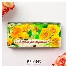 Конверт деревянный "С днём рождения!" жёлтые розы