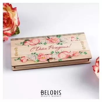 Конверт деревянный с печатью "С днём рождения!" цветочный