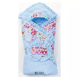 Конверт на выписку «Совушки», голубой, 3 предмета, бязь