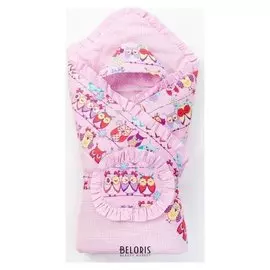 Конверт на выписку «Совушки», розовый, 3 предмета, бязь