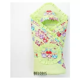 Конверт на выписку «Совушки», салат, 3 предмета, бязь