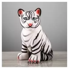 Копилка "Белый тигренок" флок, 30,5 см