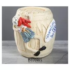 Копилка "Бочка с пиратом", бежевая, 14 см