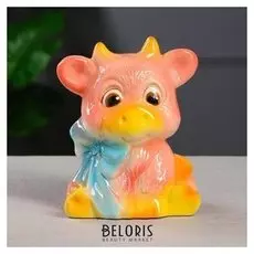 Копилка "Бычок бантик", символ года 2021, глазурь, розовая, 20 см