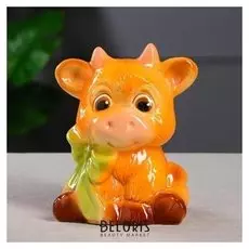 Копилка "Бычок бантик", символ года 2021, глазурь, бежевая, 20 см