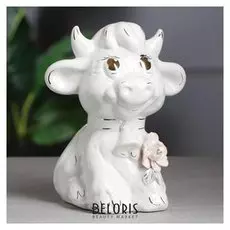 Копилка "Бычок с колокольчиком", белая, лепка, 22,5 см