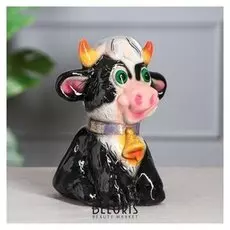 Копилка "Бычок с колокольчиком", символ года 2021, глянец, чёрное пятно, 21 см