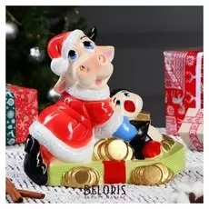 Копилка "Бычок санта", символ года 2021, разноцветная, 26 см