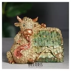 Копилка "Бык возле кошелька", золотистый, 16 см