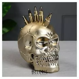 Копилка "Череп ирокез" золото, 21 см