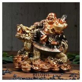 Копилка "Хотей на драконе", глянец, бронзовый цвет, 25 см