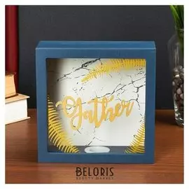 Копилка интерьерная дерево "Мрамор и золотой папоротник" 17,5х17,5х6,5 см