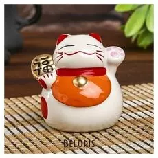 Копилка керамика "Манэки-нэко иероглиф счастья, удачи" 7,5х7х7 см